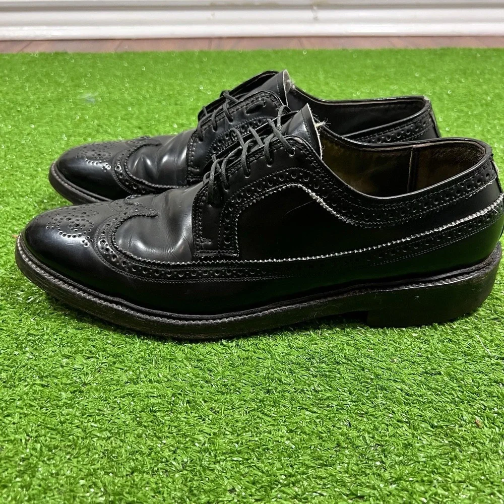 Vintage Oxford Wing Tip Long Tip Leather Dress Shoes 8.5 B Cat Paw‎ Sole 80s EUC